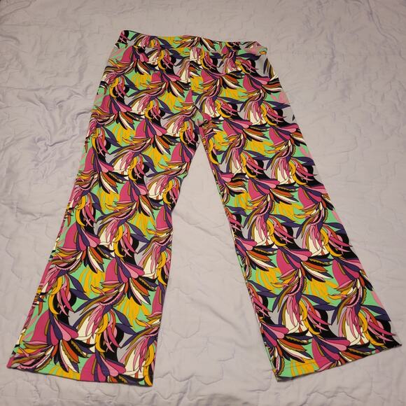 Fashion Nova MultiColor Tropical Wide Leg Flare Retro Style Women Casual Pant XL - Picture 1 of 9